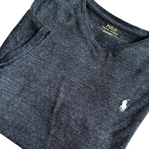 Polo Ralph Lauren T-Shirt Men's Medium Heathered Gray V-Neck Short Sleeve Casual